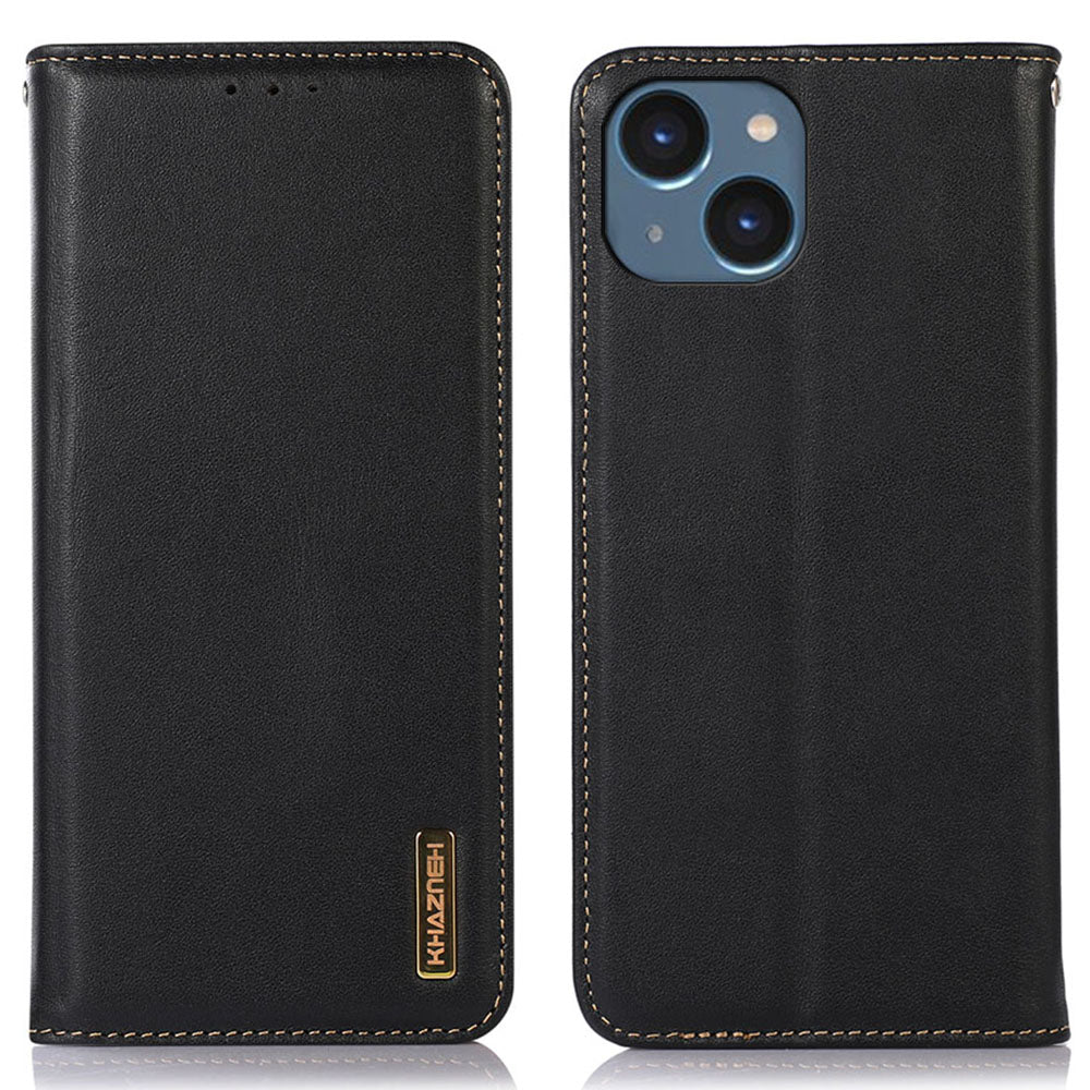 KHAZNEH Pro iPhone 15 Plus Pouzdro na peněženku s blokováním RFID na telefon Hovězí kůže Kryt stojánku proti pádu KHAZNEH Pro iPhone 15 Plus Pouzdro na peněženku s blokováním RFID na telefon Hovězí kůže Kryt stojánku proti pádu